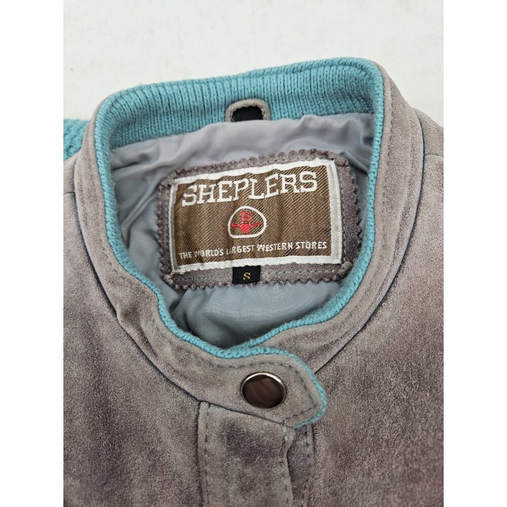 VTG Sheplers Leather Suede Knit Jacket Womens S Grey Ruffle Korea - Picture 6 of 9
